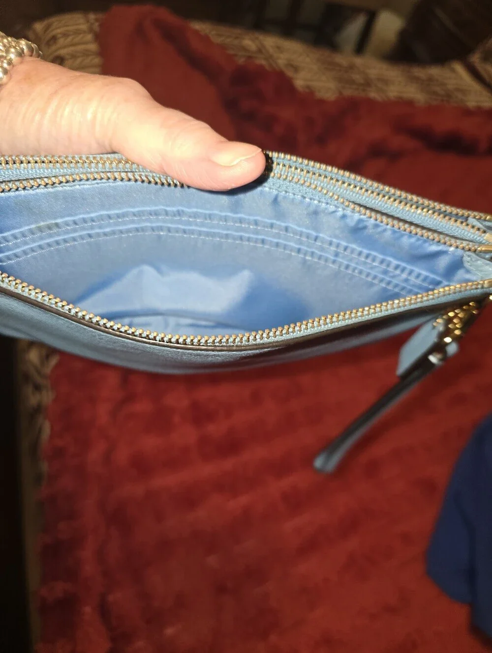 Coach Light Blue Double Leather Wristlet